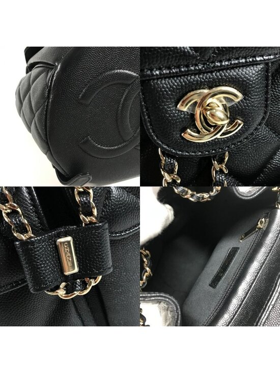 Chanel Backpack Quilted Chain Caviar Leather Black